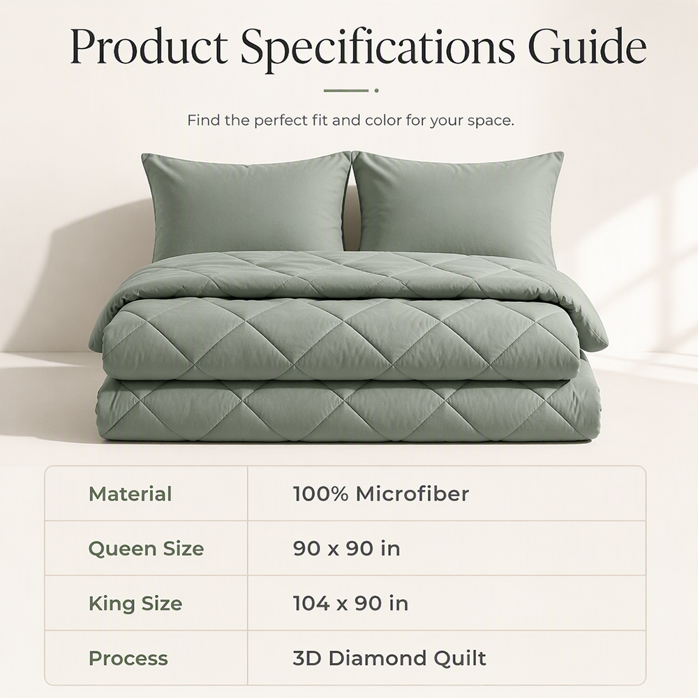 🛏️ Brushed Microfiber Comforter Set: Diamond Quilting, Moisture-Wicking, All-Season, 2 Pillowcases