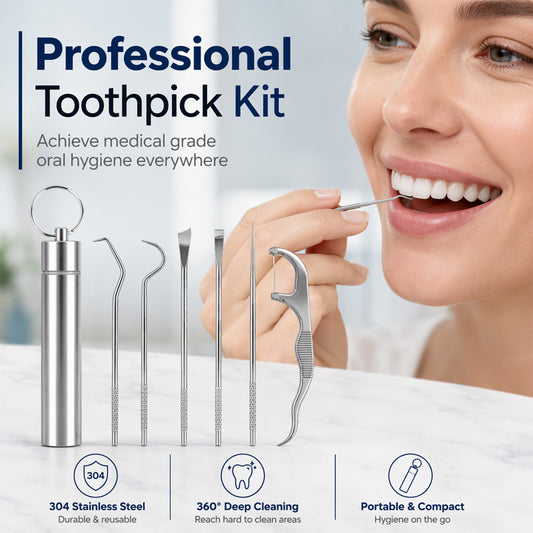 🔥 50% OFF Today! Reusable Stainless Steel Toothpick Set 🦷 Durable & Hygienic