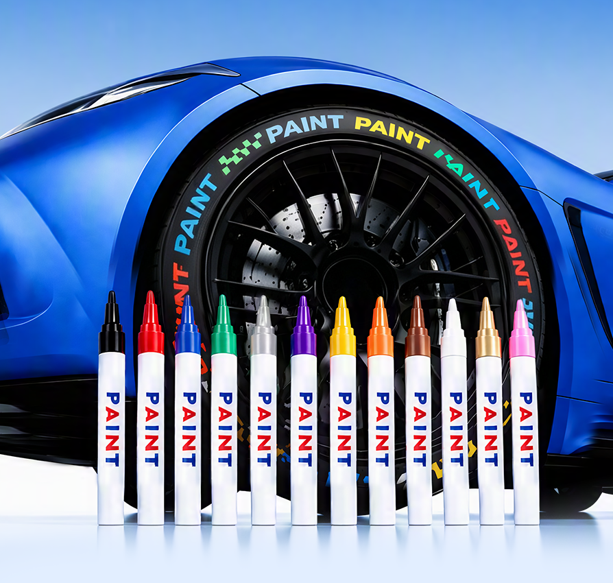 Oil-based tire paint markers in twelve colors