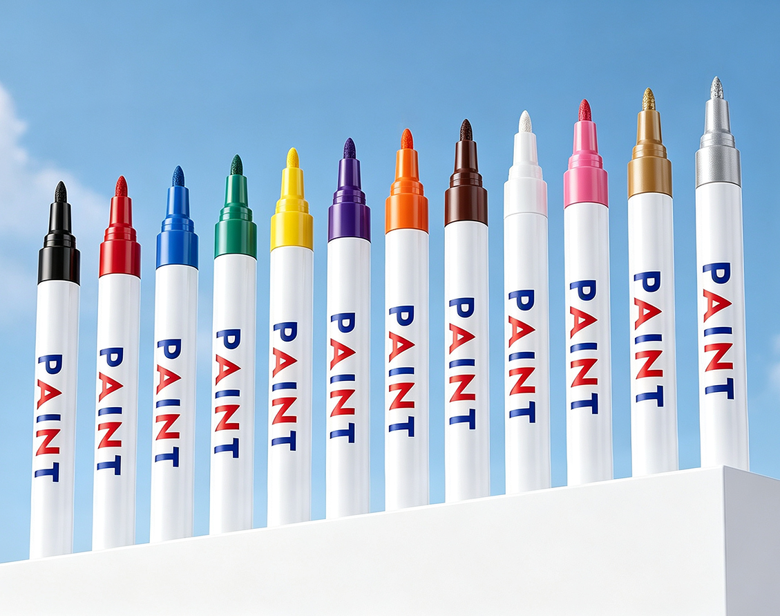 Full range of twelve colorful tire paint marker pens