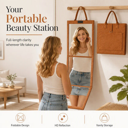 🥳50% OFF NOW! 👗👜 Foldable Portable Full-Length Travel Mirror with Carrying Handle and Shock-Resistant Felt Protective Case, Handbag-Style Design ✨