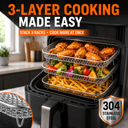 🍳Food-Grade 304 Stainless Steel Air Fryer Stackable Rack | Grill & Toast Kitchen Accessory🍗✨