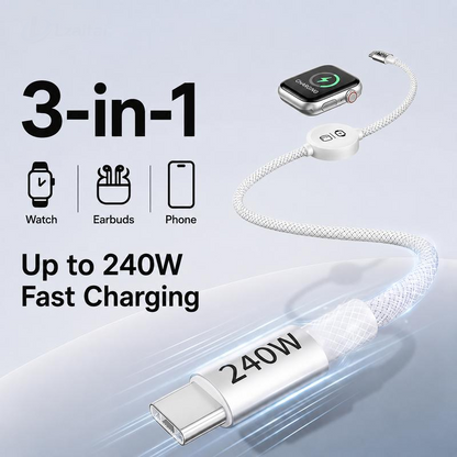 📱⌚ Multi-Device Fast Charging Cable – Snap-On Watch Charger & USB-C Power