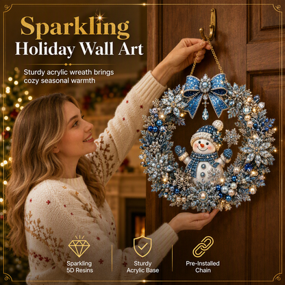 ⛄50% OFF NOW!🔥DIY Xmas Snowman Pearl Art Diamond Painting Acrylic Wreath Pendant ❄️