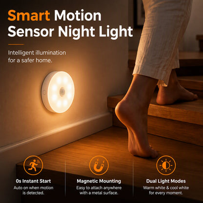 💡BUY 1 GET 1 FREE🎁Magnetic Wireless LED Motion Sensor Night Light – Eye-Caring Flicker-Free Cabinet Lamp, Rechargeable Stick-On Night Light for Bedroom, Staircase, Closet & Emergency